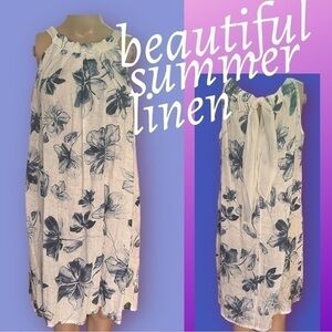 Beautiful Feminine Blue and White Summer Linen Dress